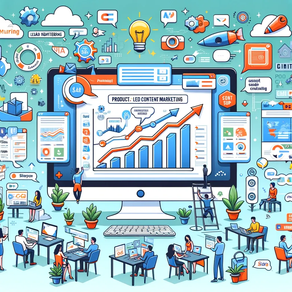 Team che lavora su contenuti e grafici di crescita, simbolo del product-led content marketing